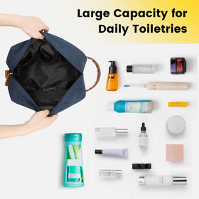 Vorspack water-resistant material protects toiletries from splashes