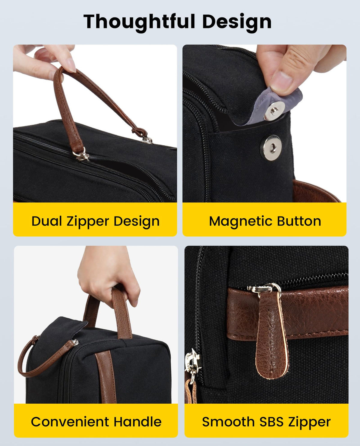 Vorspack reinforced leather handle for comfortable carrying or hanging.