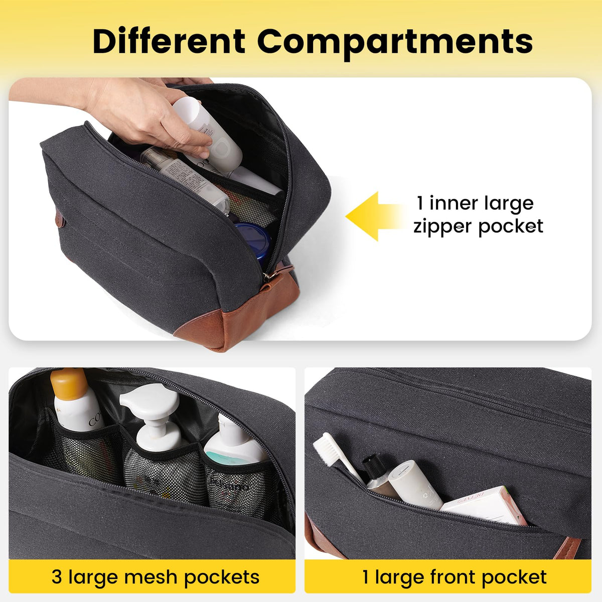 Vorspack main compartment holds cleanser, shaver, and bottles neatly.