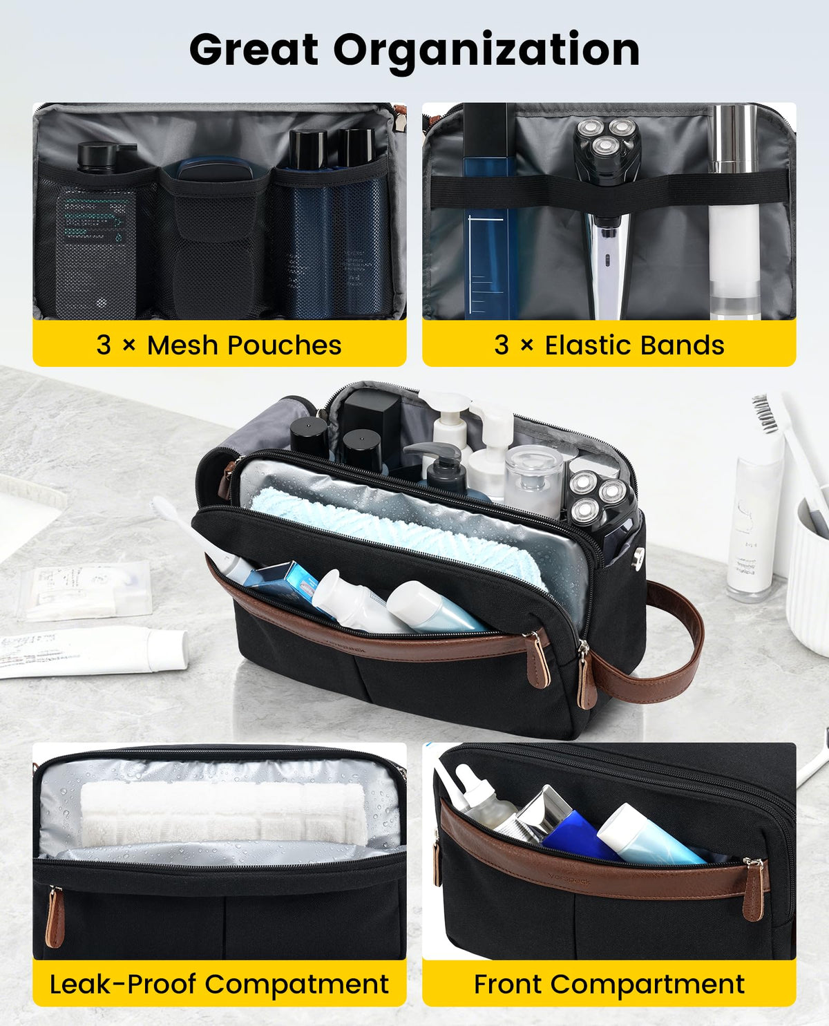 Vorspack wet-dry compartment protects dry items from damp towels.