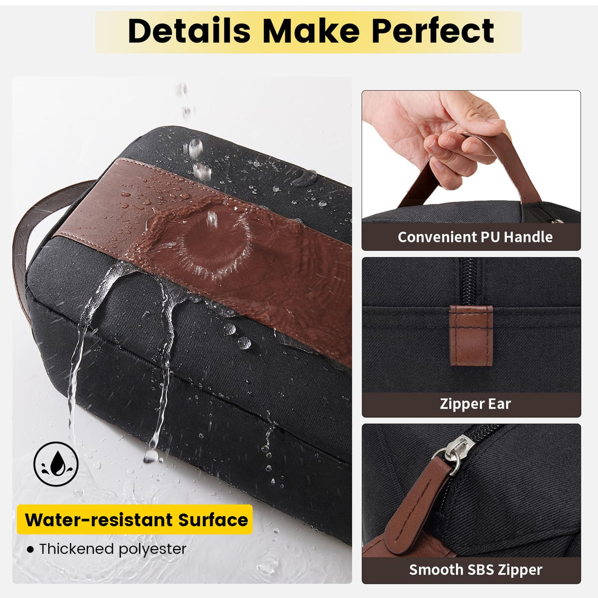 Vorspack toiletry organizer with PU leather handle for easy carrying.