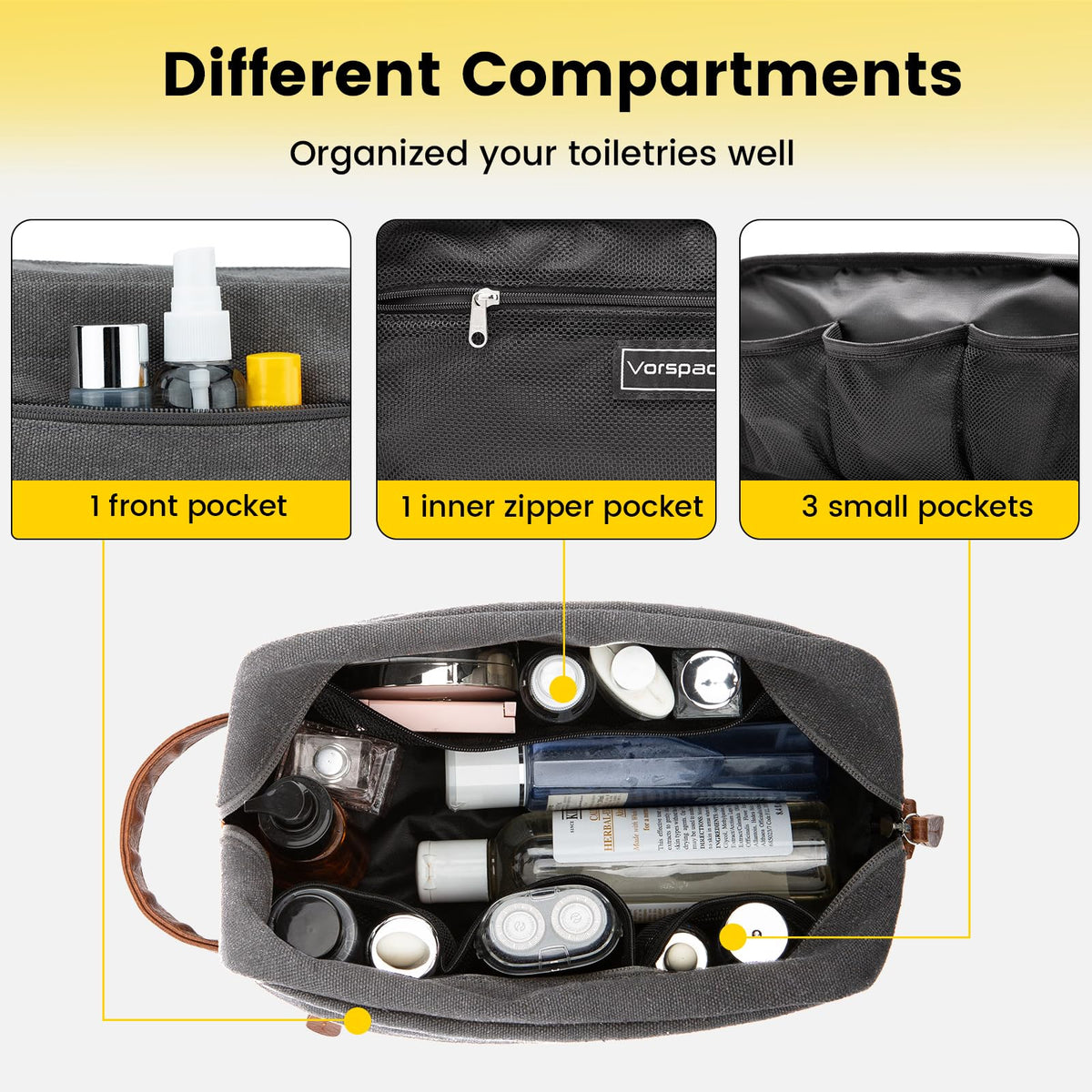 Vorspack water-resistant canvas protects contents from splashes.
