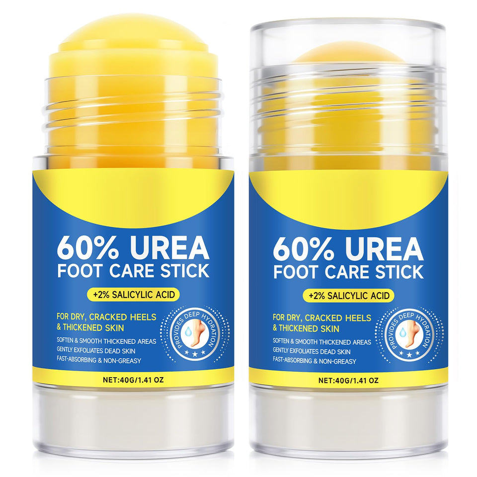 Vortexonix 60% Urea foot care stick applying to a cracked heel for deep hydration.