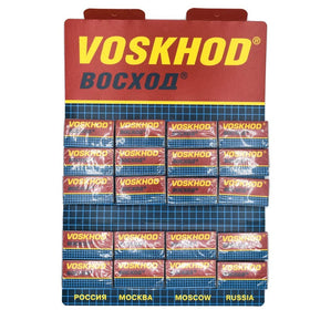 Voskhod 100 blades box close-up, highlighting long-lasting sharpness for daily shaves.