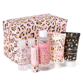 Gift-ready spa set in leopard bag by VOTUM Tahari