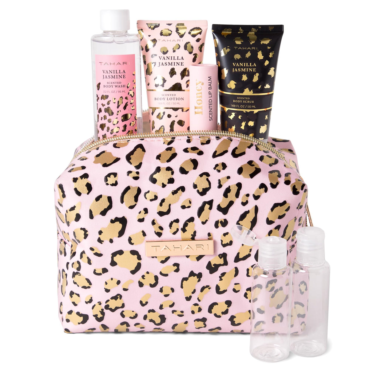 VOTUM Tahari spa set with leopard bag for stylish travel storage