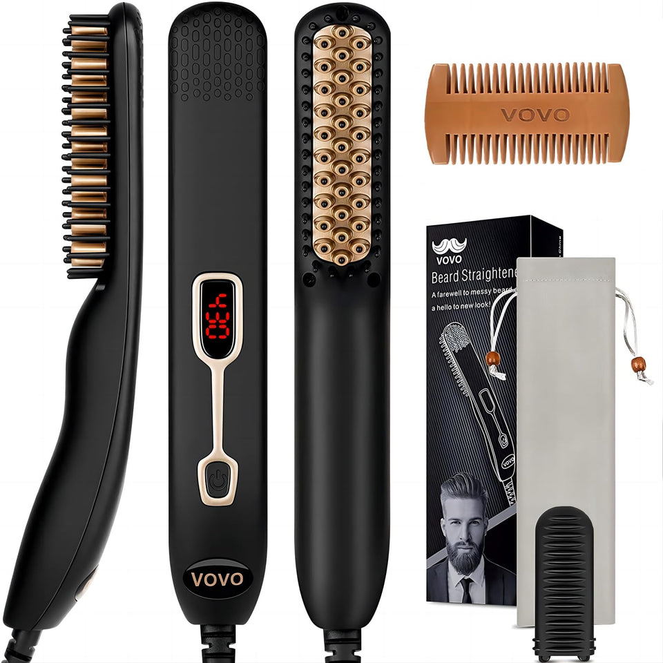 VOVO Beard Straightener Comb front view shows compact design for easy home grooming.