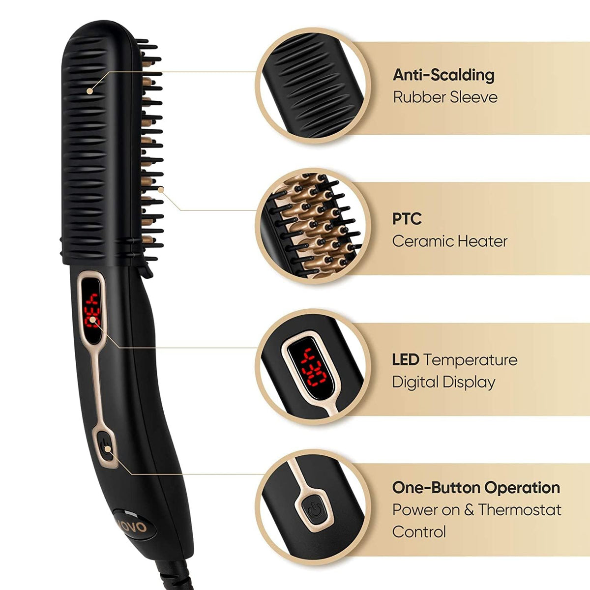 VOVO Beard Straightener Comb in use; quick, smooth styling at home.
