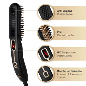 VOVO Beard Straightener Comb in use; quick, smooth styling at home.