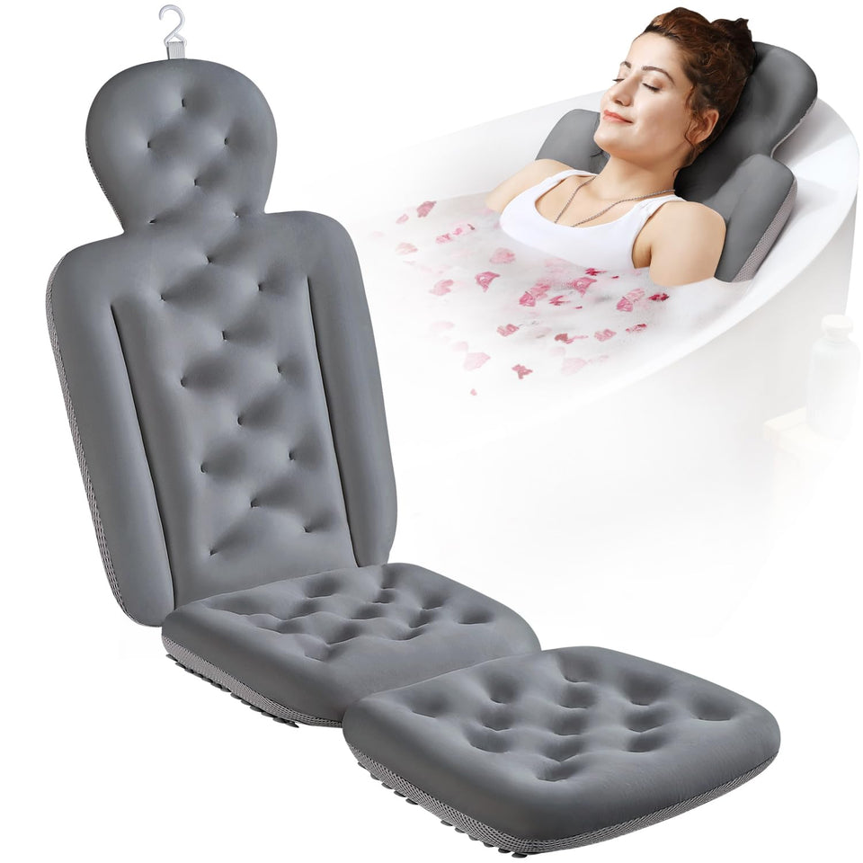 VOXOR full body bath pillow in 56x16 provides neck and back support.