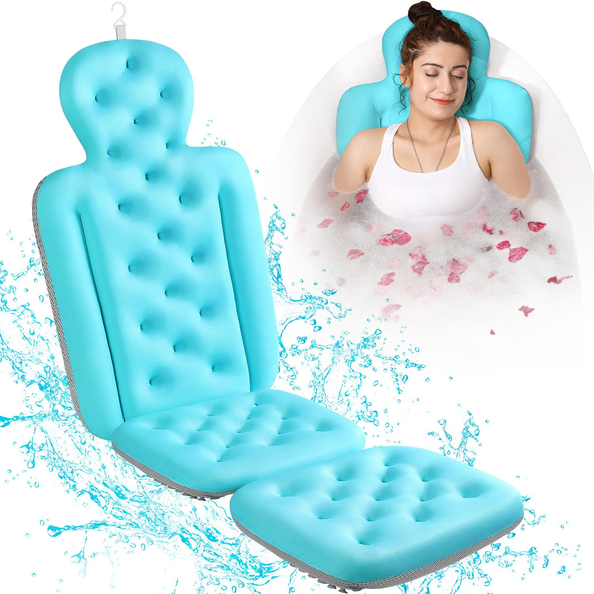 VOXOR full body bath pillow in ocean blue provides full-body support for a relaxing soak.