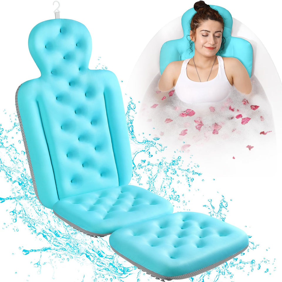 VOXOR full body bath pillow in ocean blue provides full-body support for a relaxing soak.