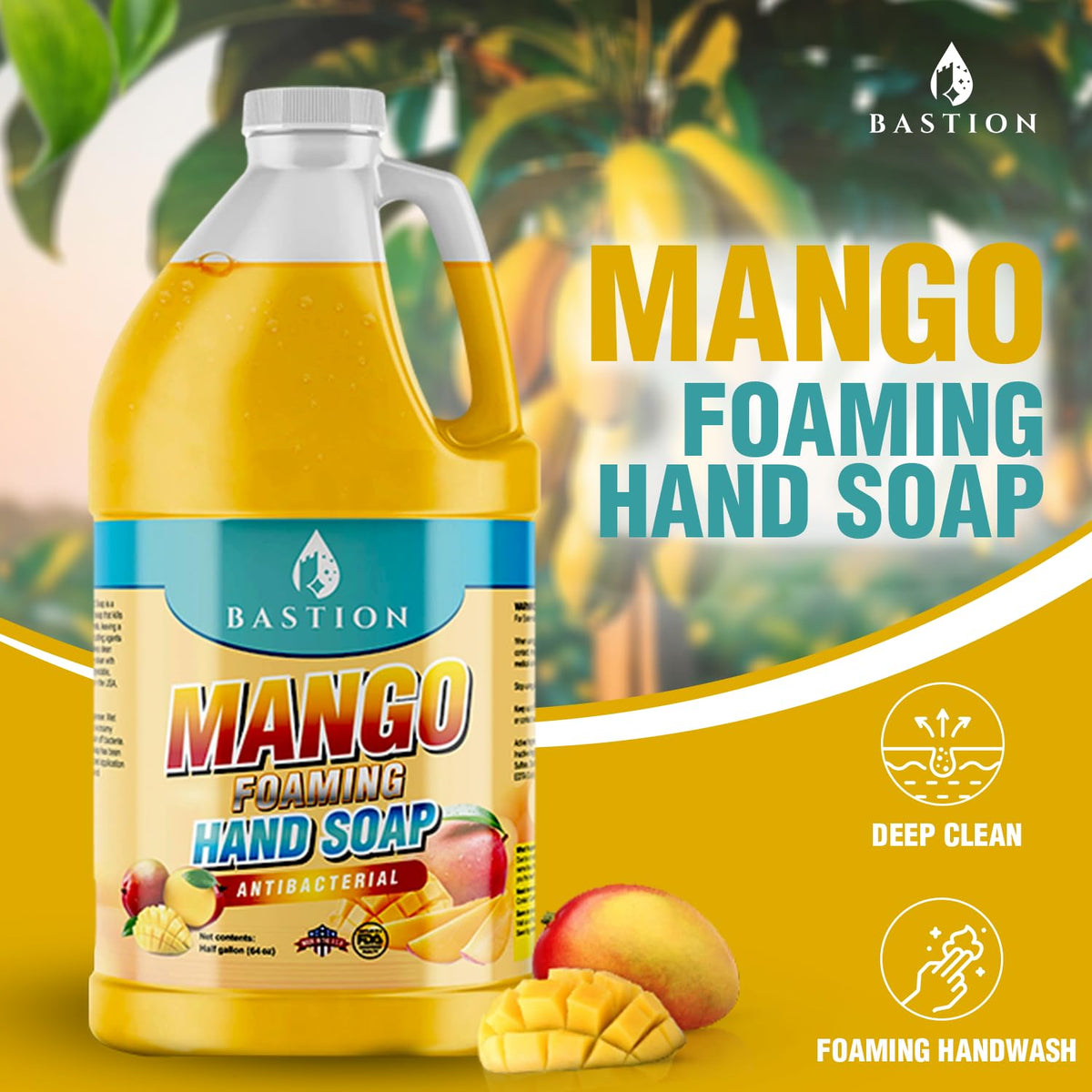 Voyager Bastion Mango Foaming Hand Soap foam pump showing rich lather