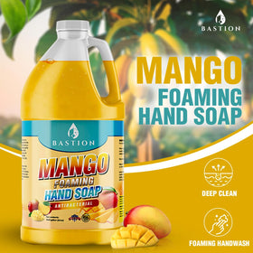 Voyager Bastion Mango Foaming Hand Soap foam pump showing rich lather
