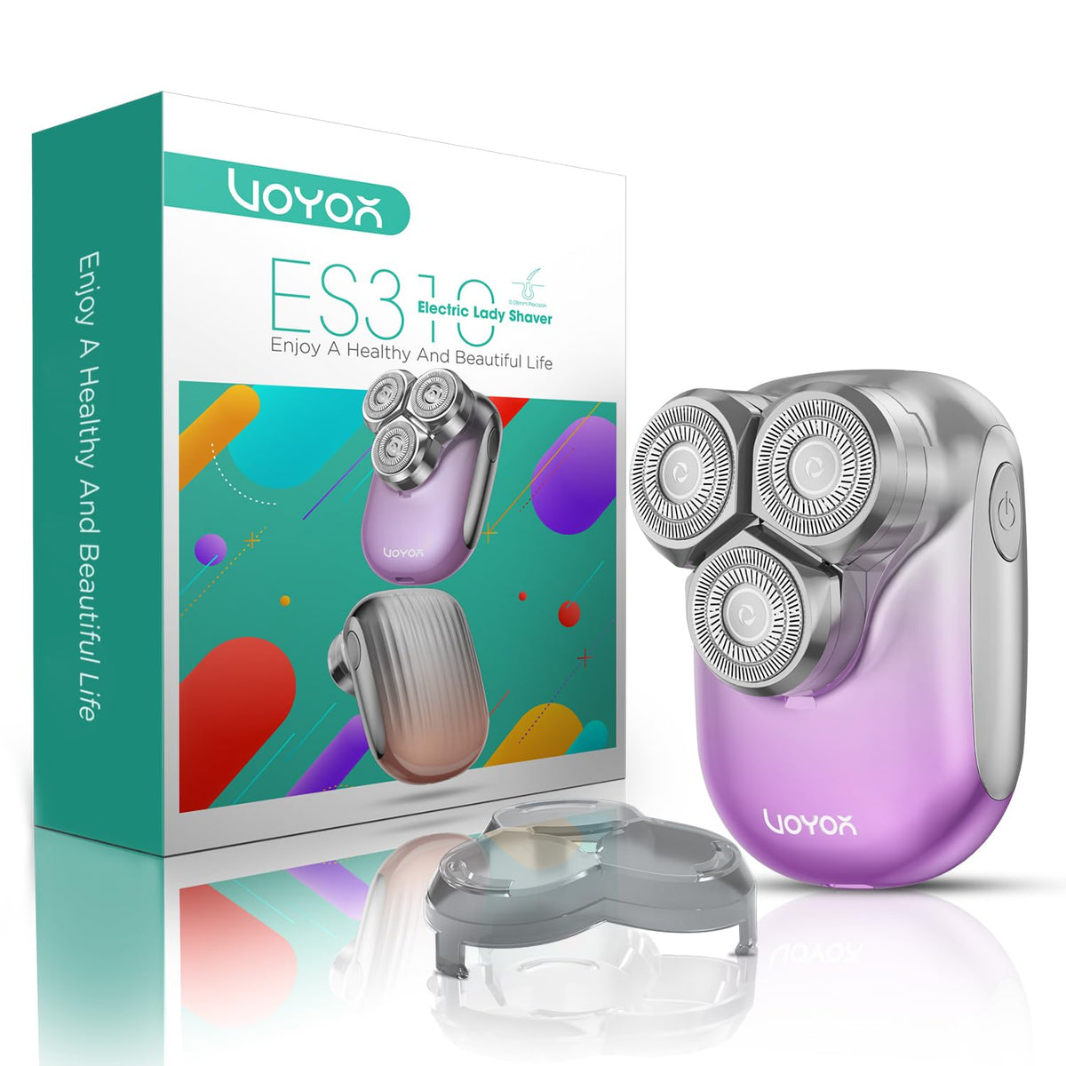 VOYOR ES310 electric razor close-up of 3D floating blade for precise body contour shaving