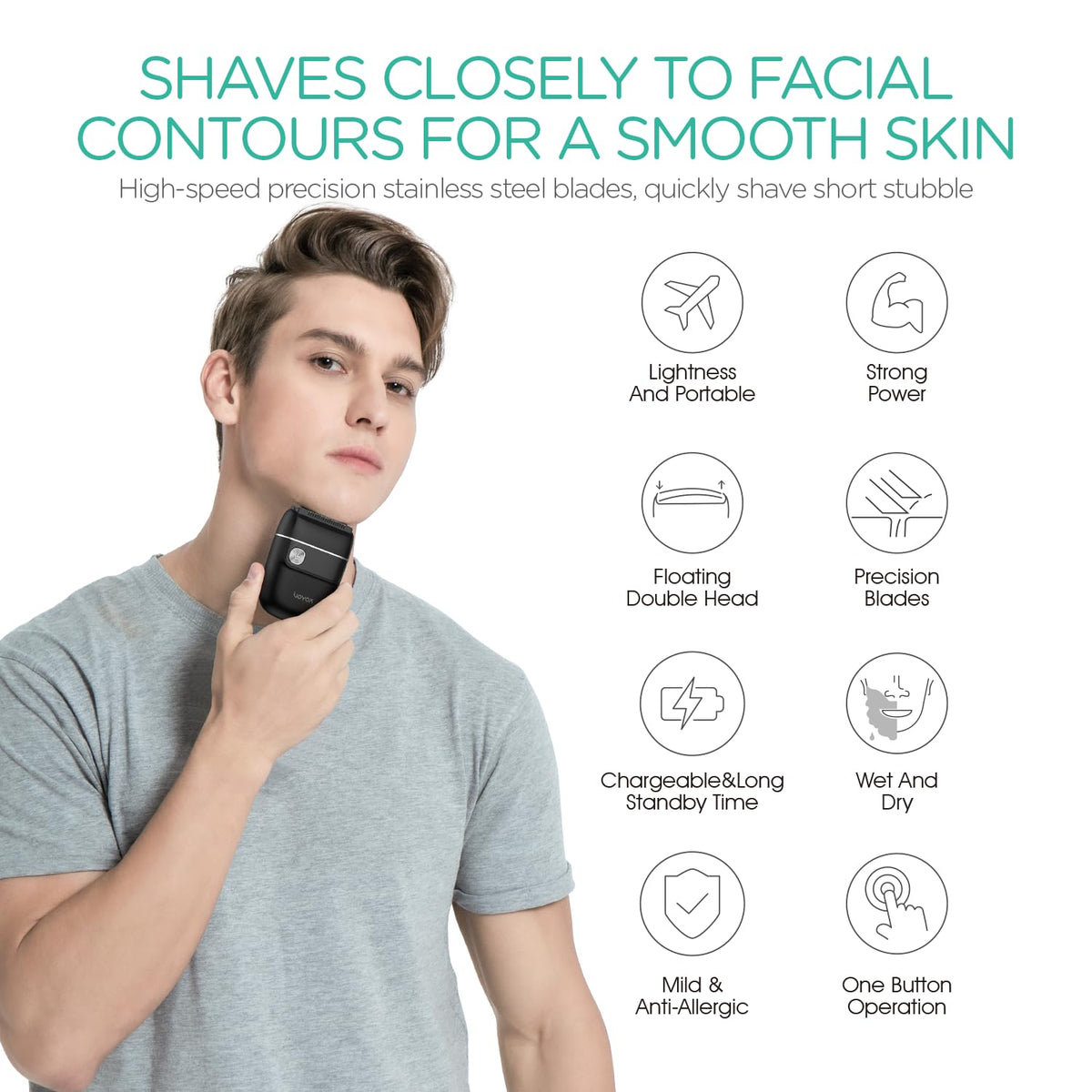 VOYOR Foil Shaver 2-in-1 in-action design for close, skin-friendly shaving
