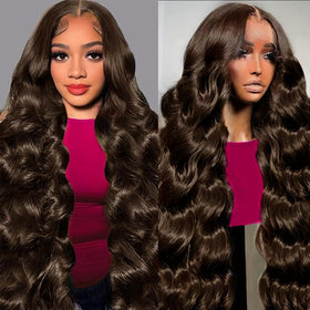 VQPPM 30-inch chocolate brown lace front wig showing full length for versatile styles