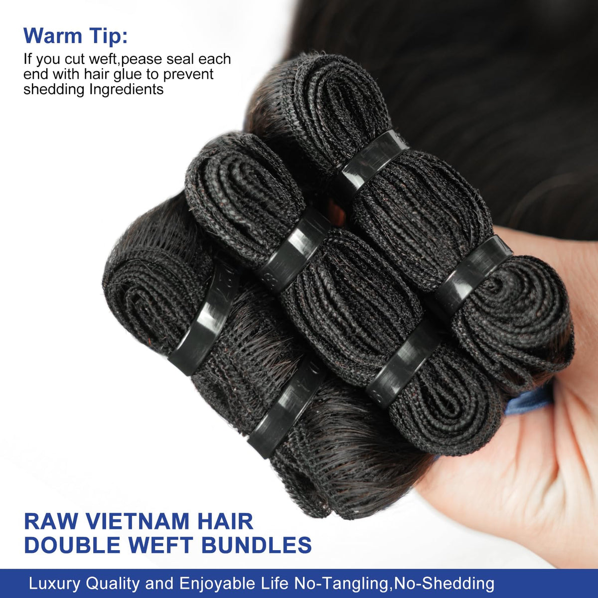 VQQSWAN Raw Bundles no shedding double weft for durable wear.