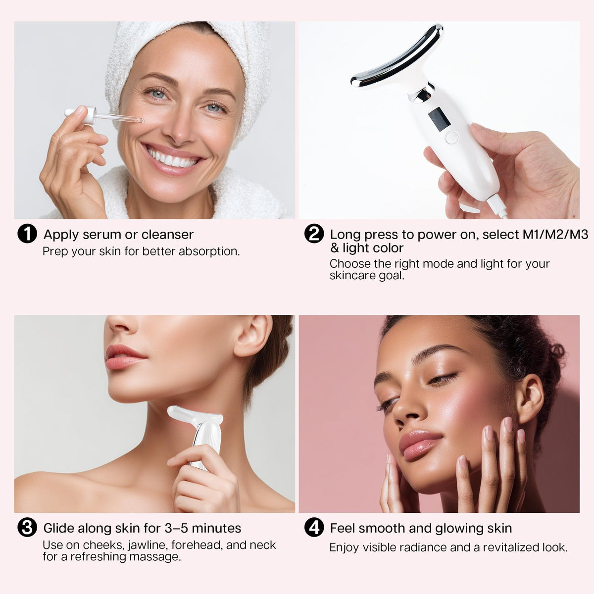 VRAIKO Lilac massager targeting the under-eye area for gentle smoothing.