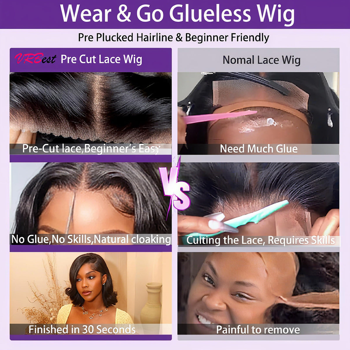 VRBest body wave wig 10 inch length with voluminous, bouncy texture.