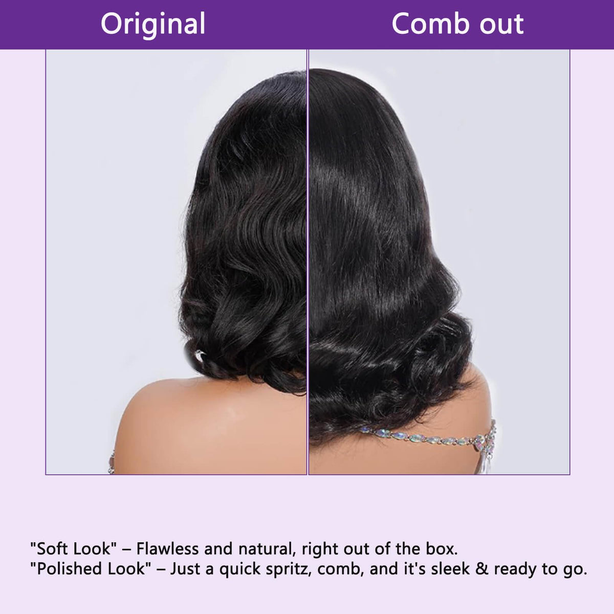 VRBest glueless wig with pre-plucked hairline enables quick 30-second wear.