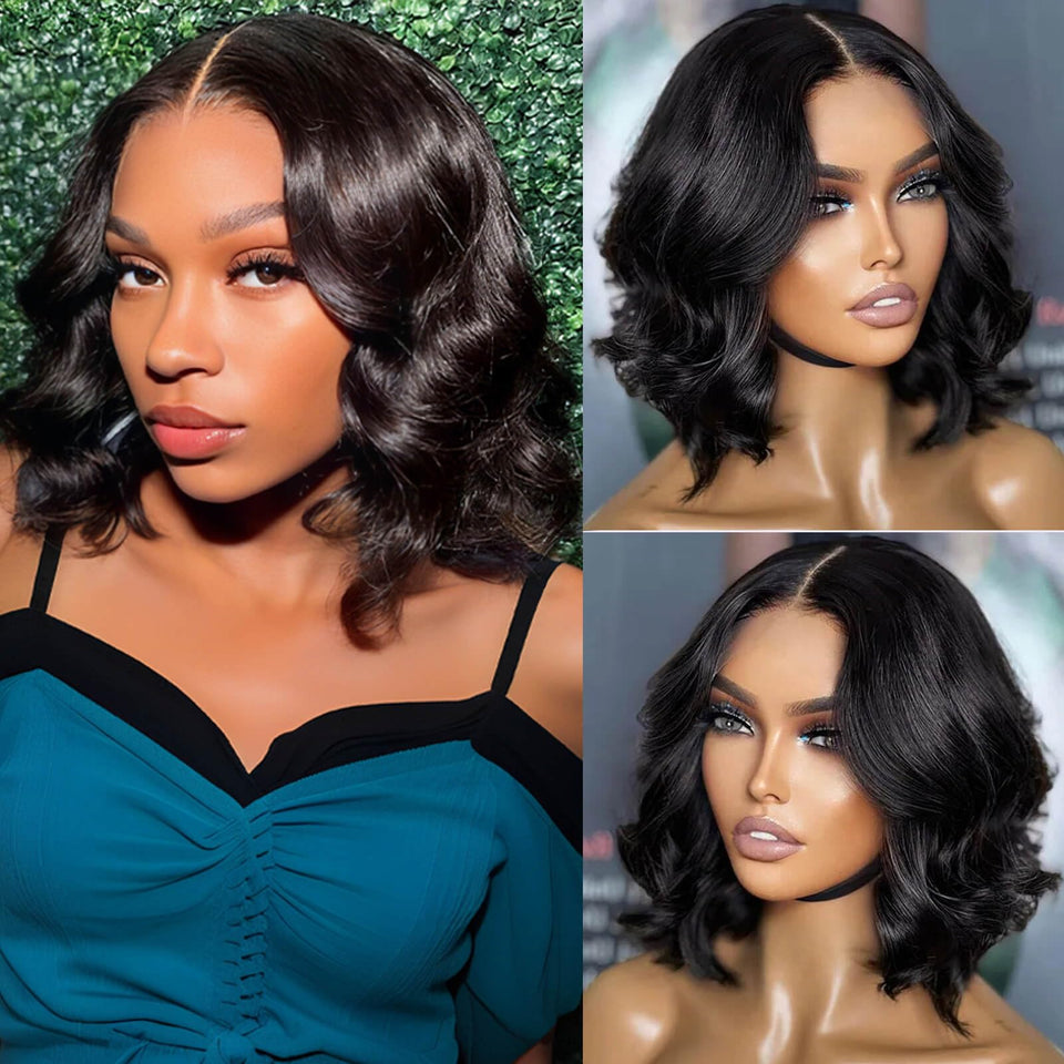 VRBest Wear and Go bob wig closeup shows natural shine and a pre-plucked hairline.
