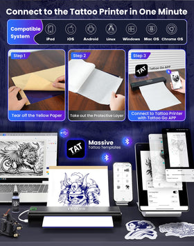 vretti P84 tattoo stencil printer side view, slim profile for desktop setups.