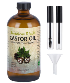 VRJEUGO Jamaican Black Castor Oil bottle in glass for hair nourishment and skin hydration.