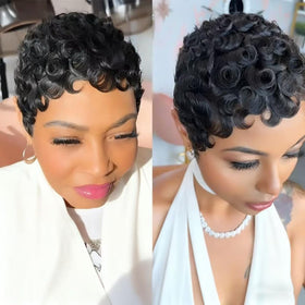 VRZ model-wearing pixie cut wig demonstrates versatile styling.