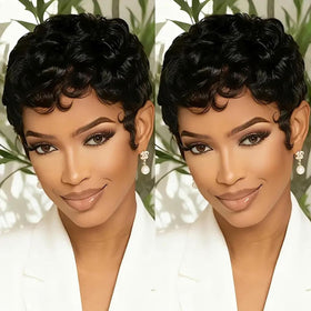 VRZ Pixie Cut Wig with curly bangs offers a natural daily look.