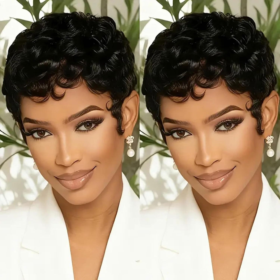 VRZ Pixie Cut Wig with curly bangs offers a natural daily look.