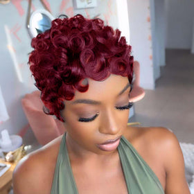 VRZ pixie cut wig human hair curl detail emphasizes defined texture