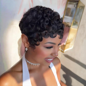 VRZ Short Pixie Cut Wig back view, lightweight machine-made construction