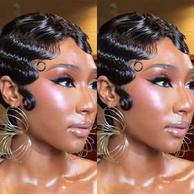 VRZ short wig with ocean finger wave for a natural daily look.
