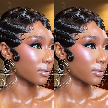 VRZ short wig with ocean finger wave for a natural daily look.