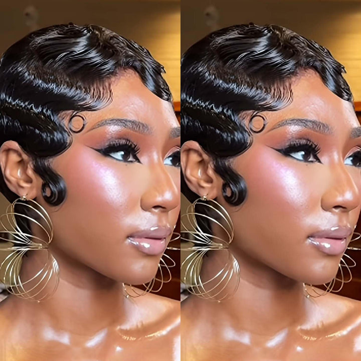 VRZ short wig with ocean finger wave for a natural daily look.