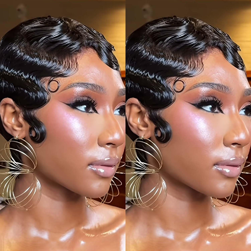 VRZ short wig with ocean finger wave for a natural daily look.