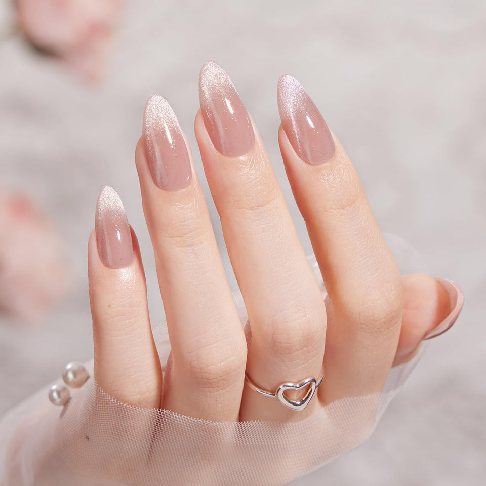 VSALON almond medium nails with cat eye French tip for wedding glam