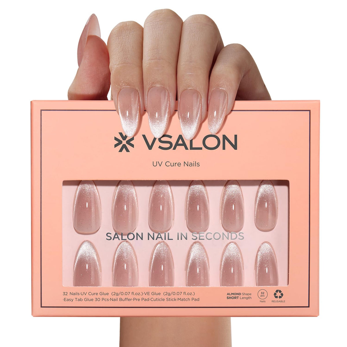 VSALON pre-shaped nails with easy-glue guide for quick application