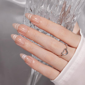VSALON Almond Medium Press On Nails with nude cat eye finish for salon-like shine