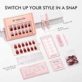 VSALON Almond Medium press-on nails with semi-transparent glossy finish