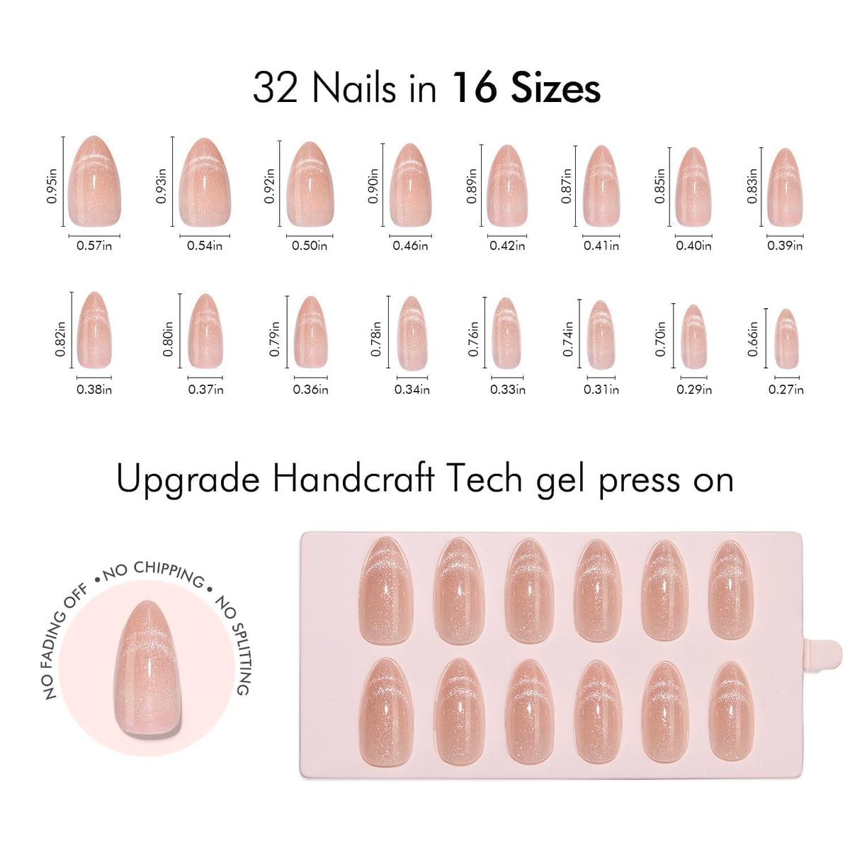VSALON Almond Medium Press On Nails shimmer finish for long-lasting wear