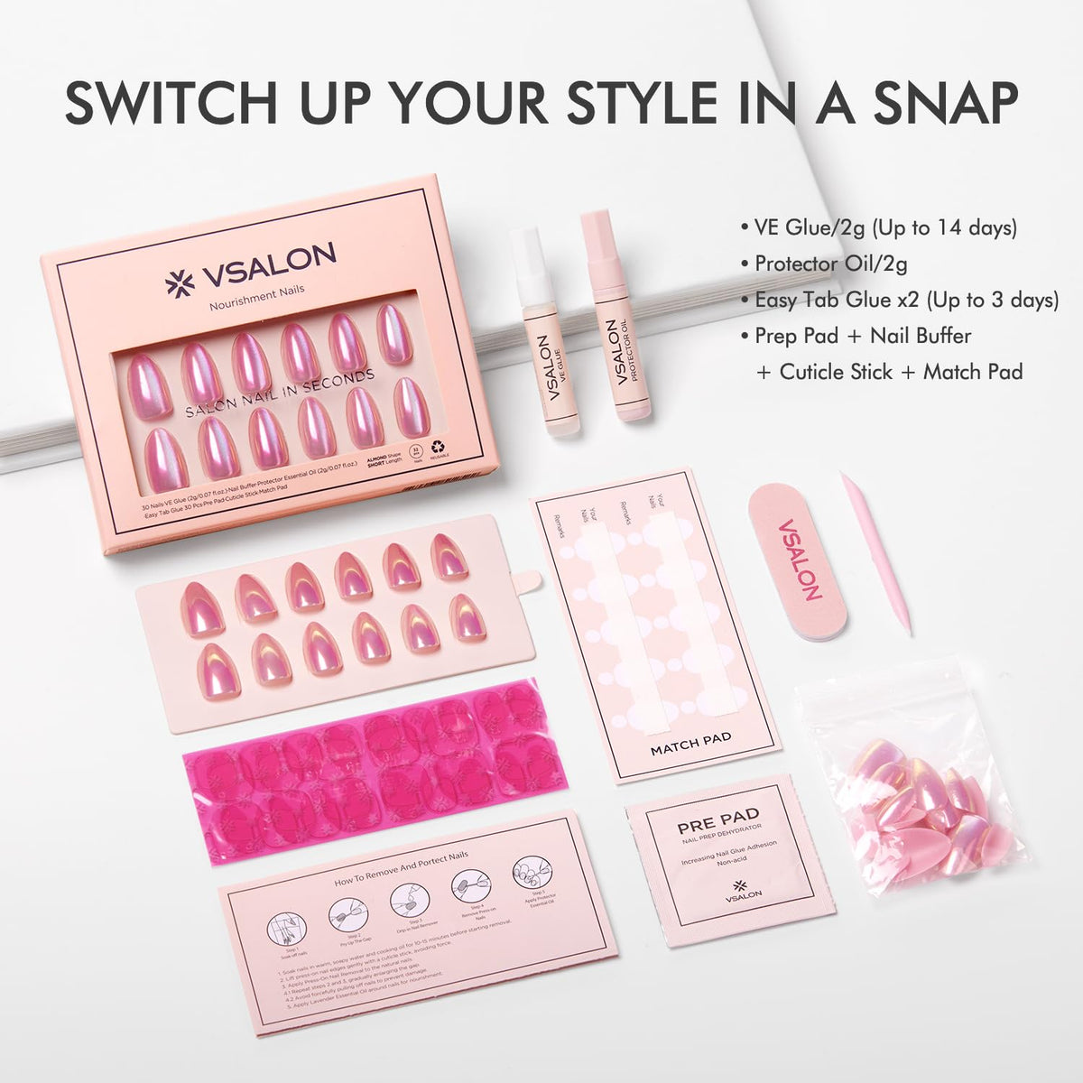 VSALON Aurora effect nails shimmering iridescent tones