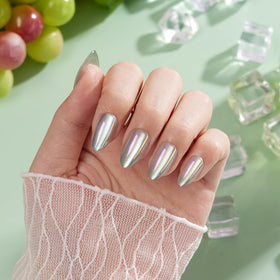 VSALON cat-eye chrome nails showing holographic color shift and shine.