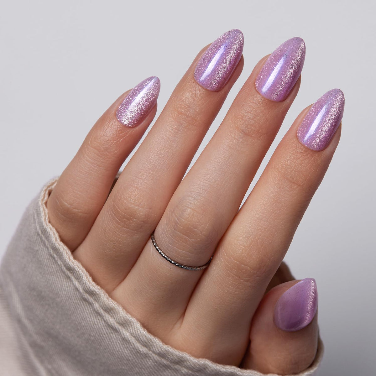 VSALON lavender shimmer nails for soft, romantic look