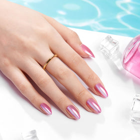 VSALON Pink Cat Eye chrome nails close-up with glossy finish
