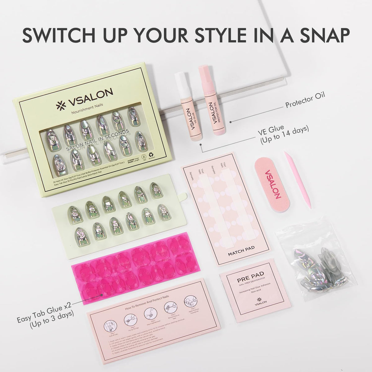 VSALON 32-piece set with 16 sizes for a precise, comfortable fit.