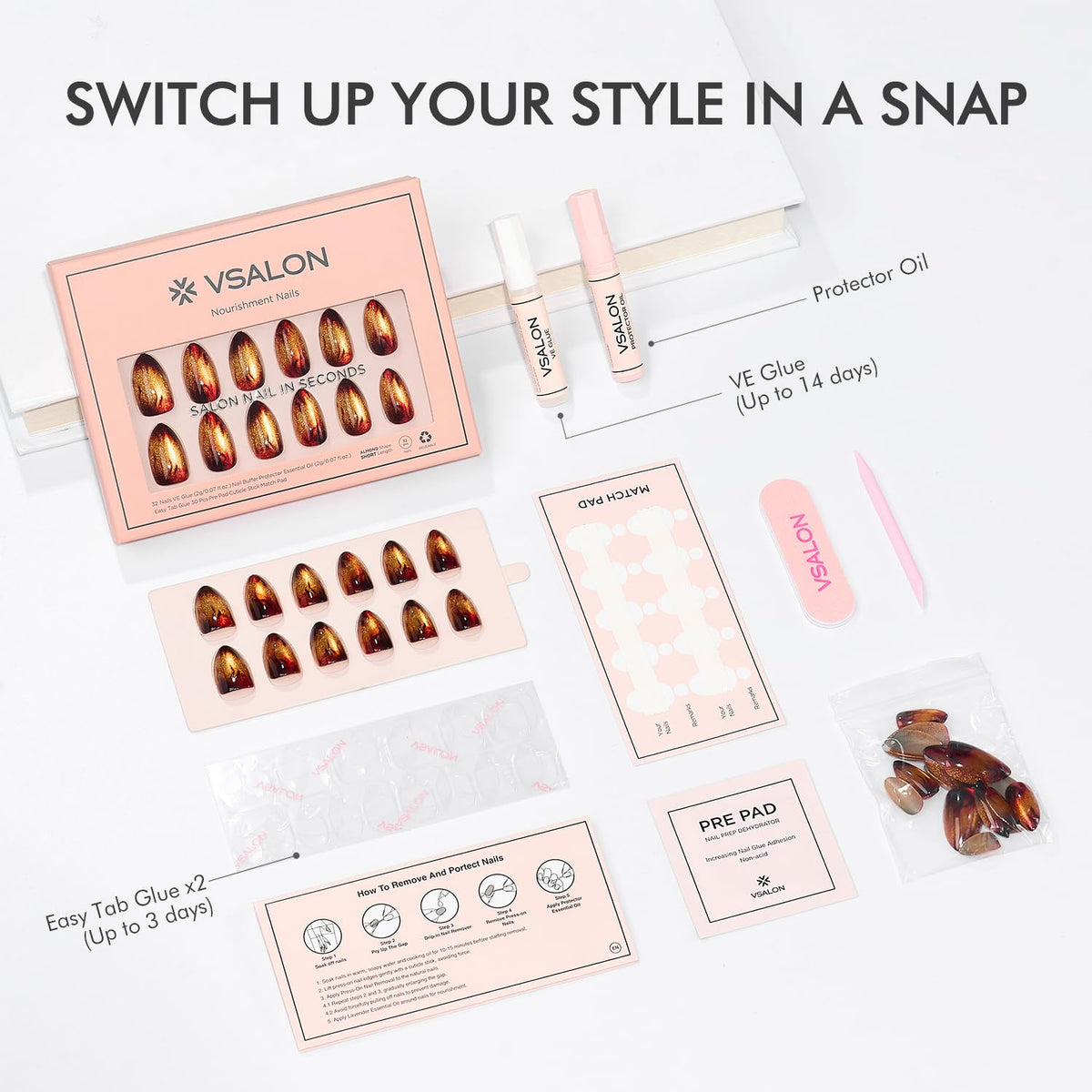 VSALON 16-size range ensures a comfortable fit for most nails.