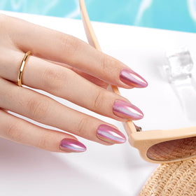 VSALON Pink Cat Eye short almond nails for quick chic updates