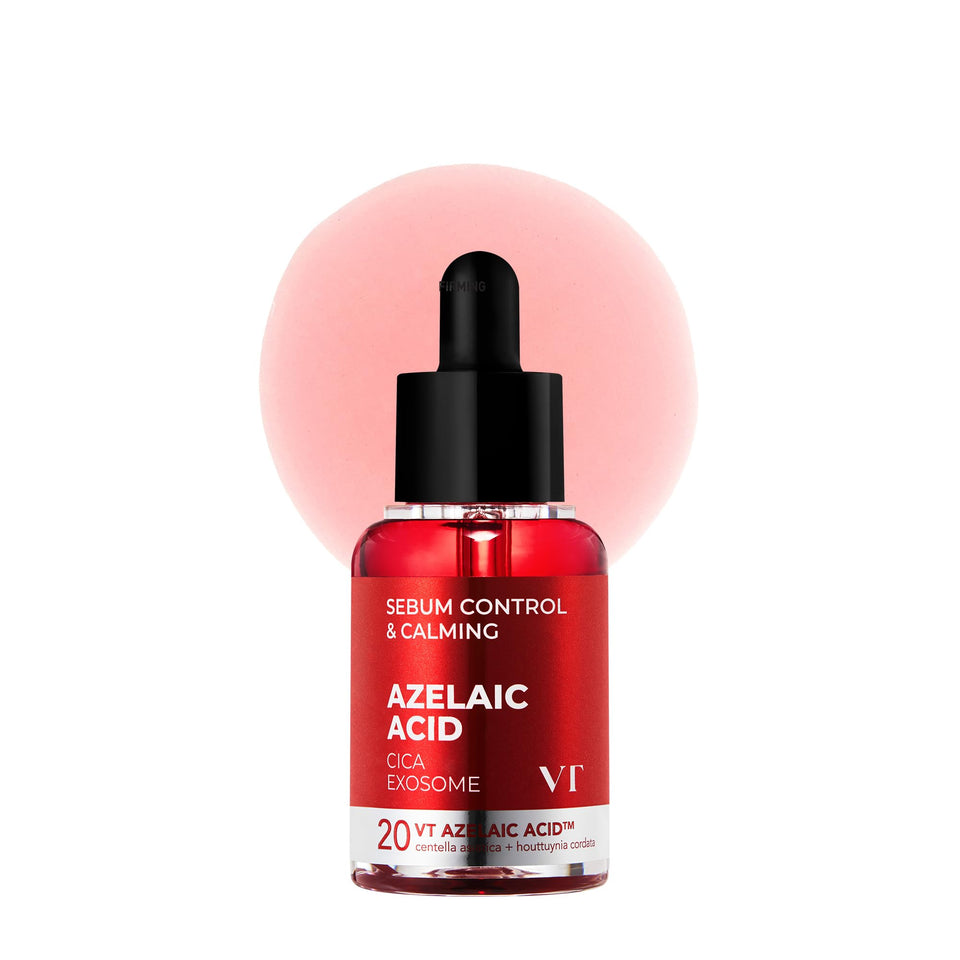 VT COSMETICS Azelaic Acid Cica Exosome Ampoule bottle showing oil balance and pore refinement.